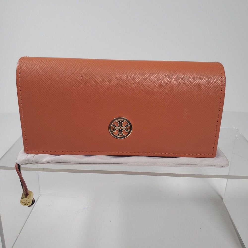 Tory Burch Sunglasses Case Orange One Size Magnetic Gold Monogram With Pouch